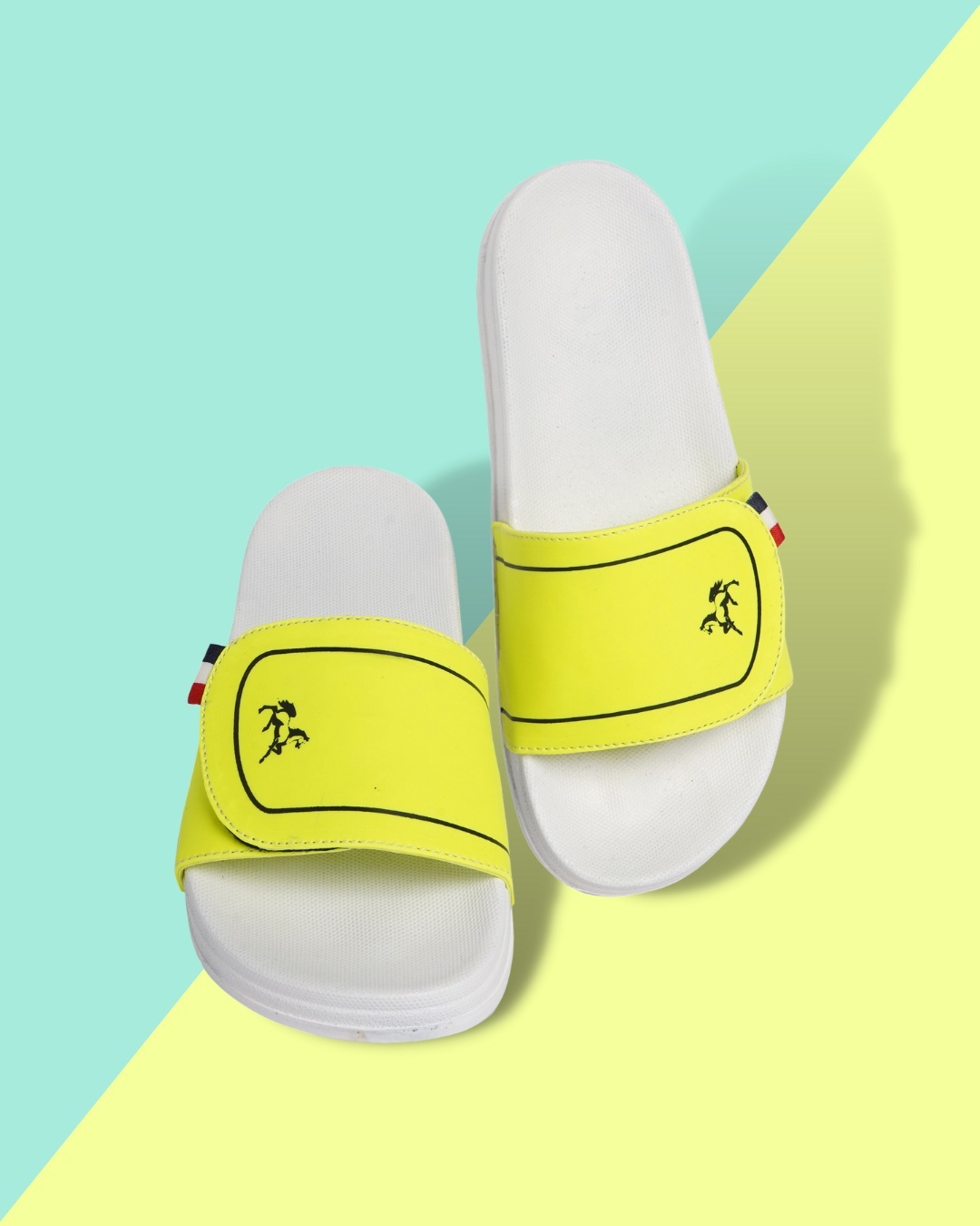 Shop Men's Yellow Printed Velcro Sliders-Front