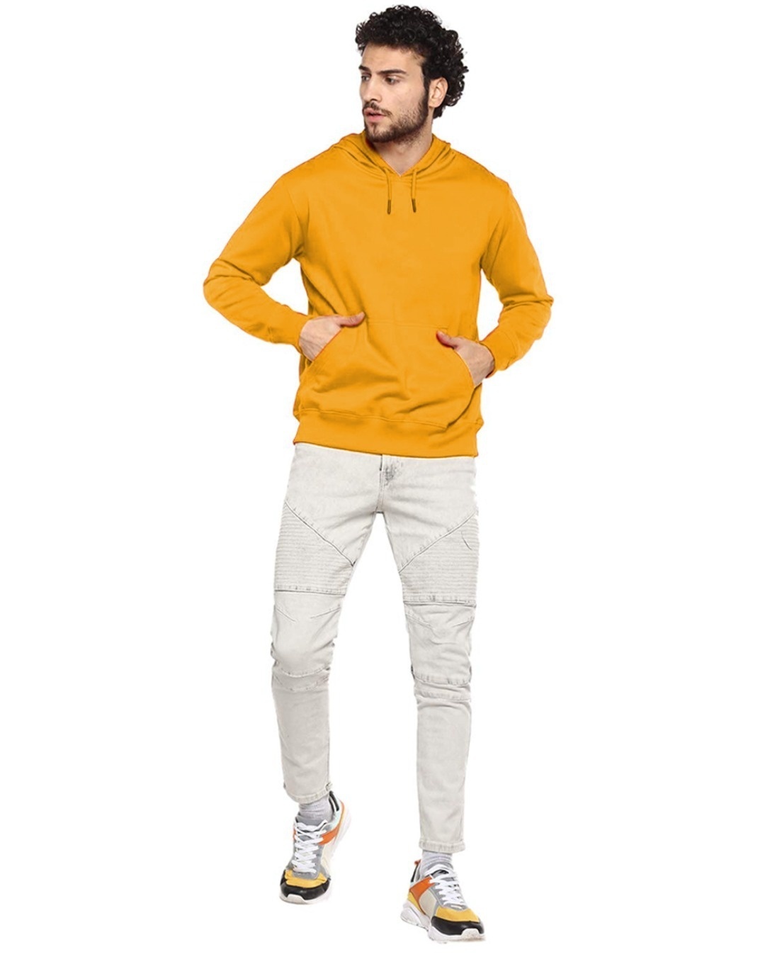 Shop Men's Yellow Solid Regular Fit Hoodie-Full