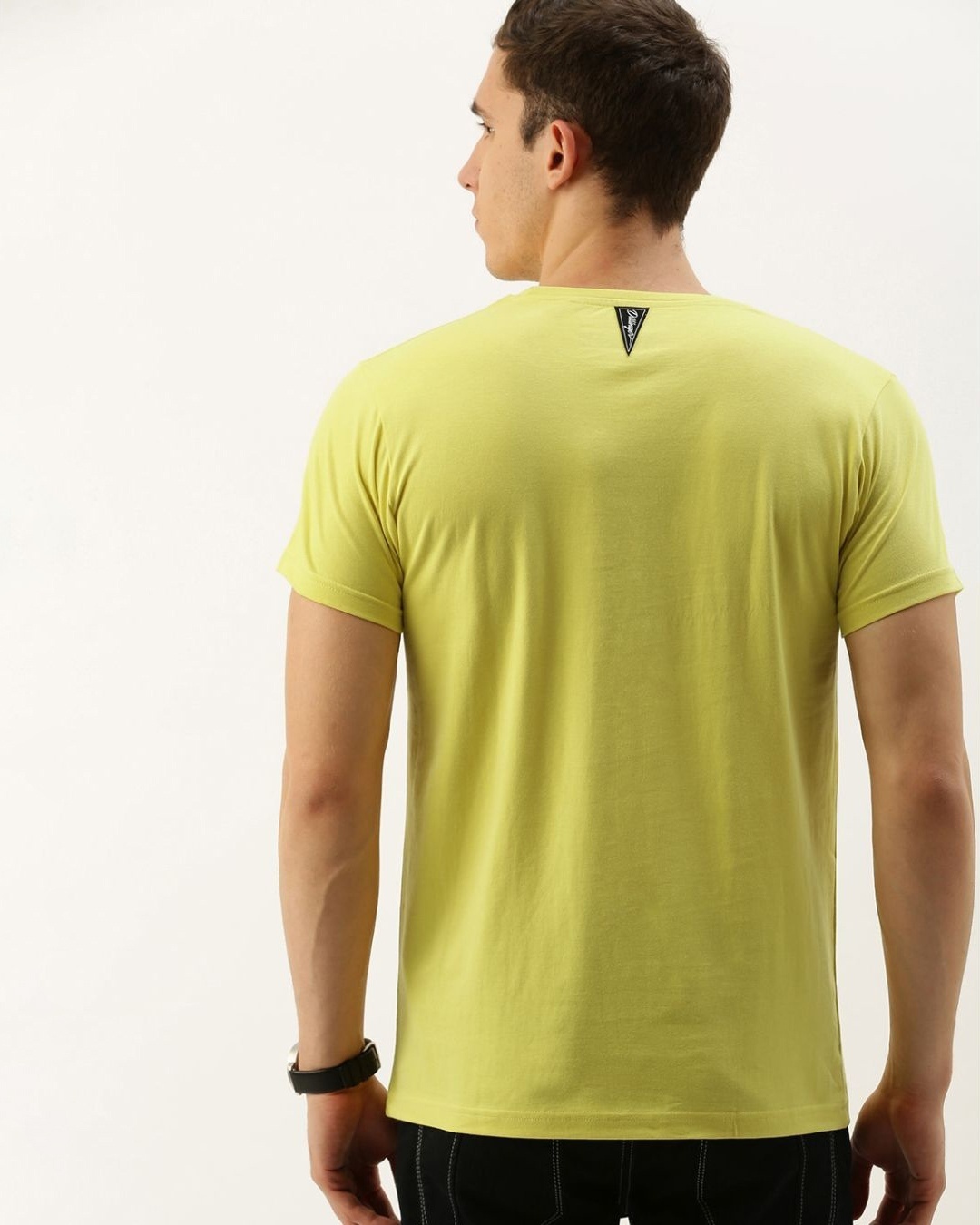 Shop Men's Yellow Solid T-shirt-Back