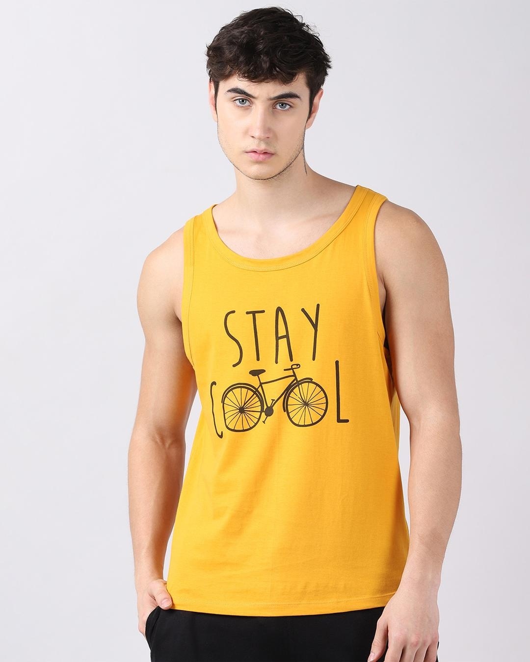 Shop Men's Yellow Stay Cool Typography Vest-Front