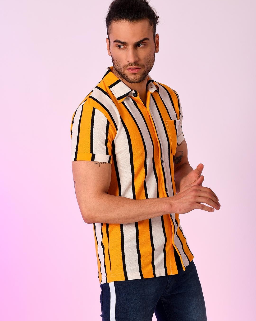 Buy Men's Yellow Striped Shirt for Men Yellow Online at Bewakoof