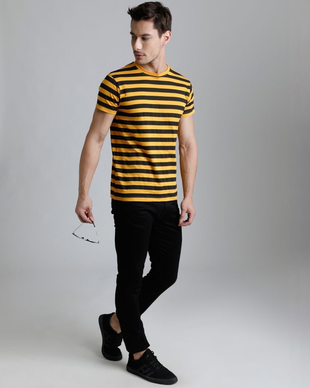 Shop Men's Yellow Striped T-shirt