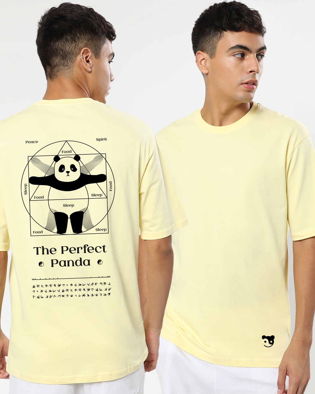 Shop Men's Yellow The Perfect Panda Back Graphic Printed Oversized T-shirt-Front