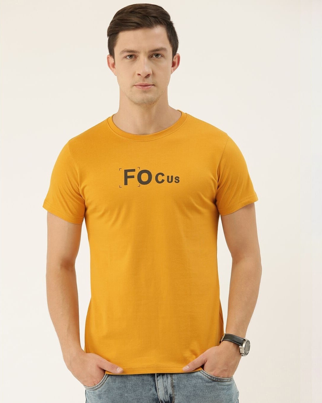 Shop Men's Yellow Typography T-shirt-Front