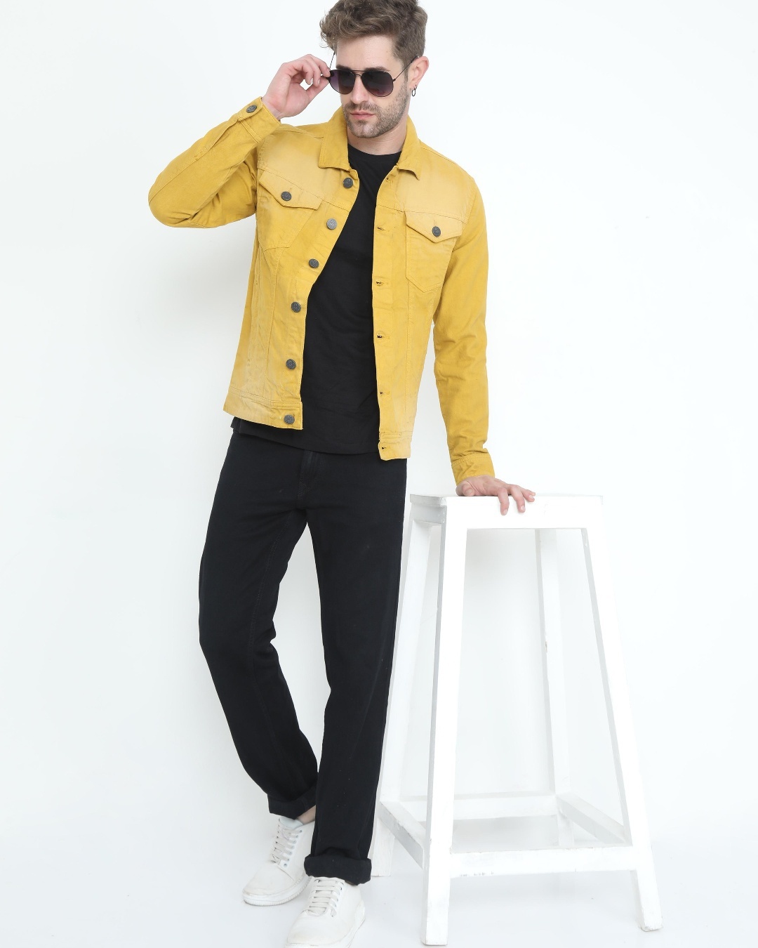 Shop Men's Yellow Washed Denim Jacket