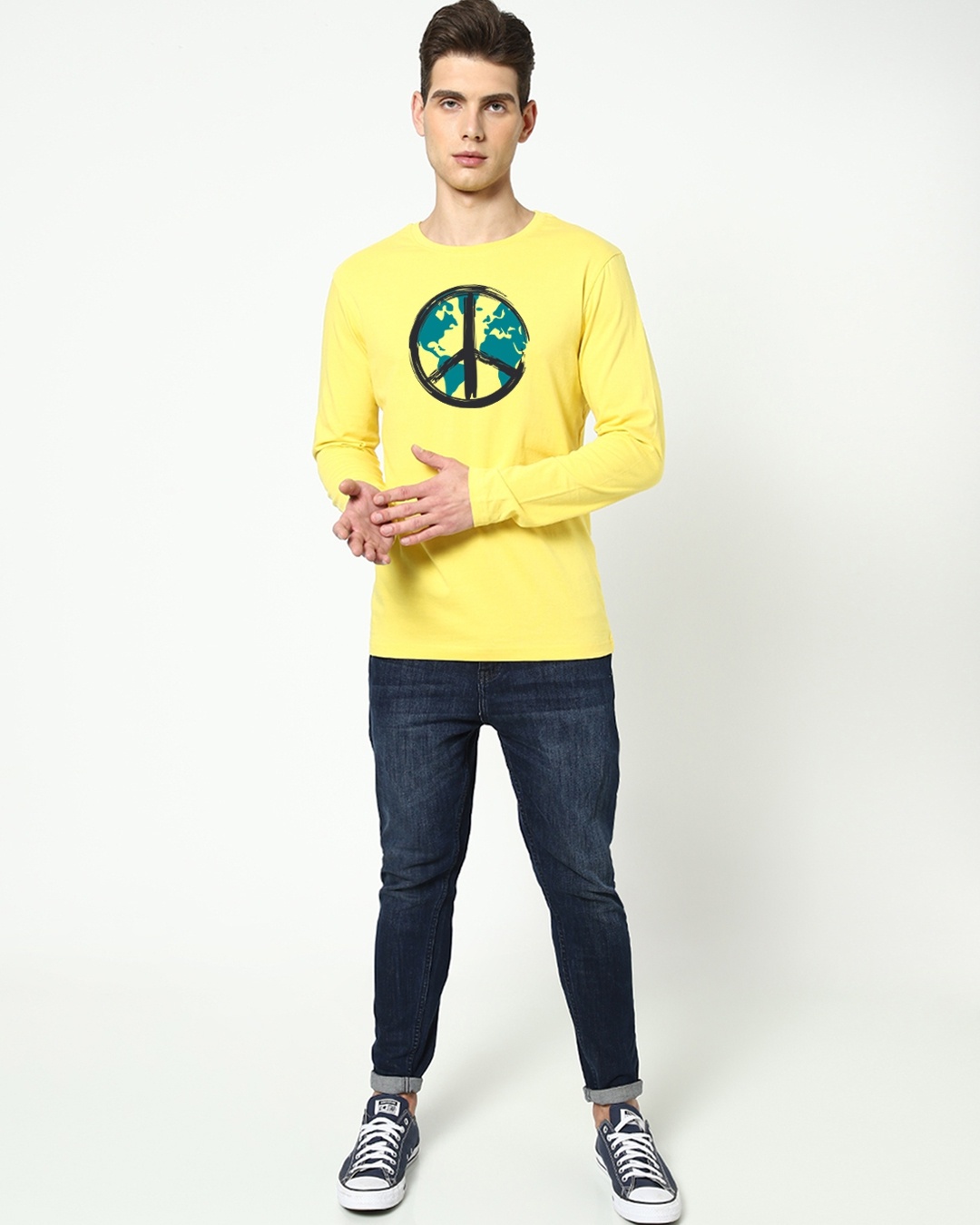 Shop Men's Yellow World Peace T-shirt-Design