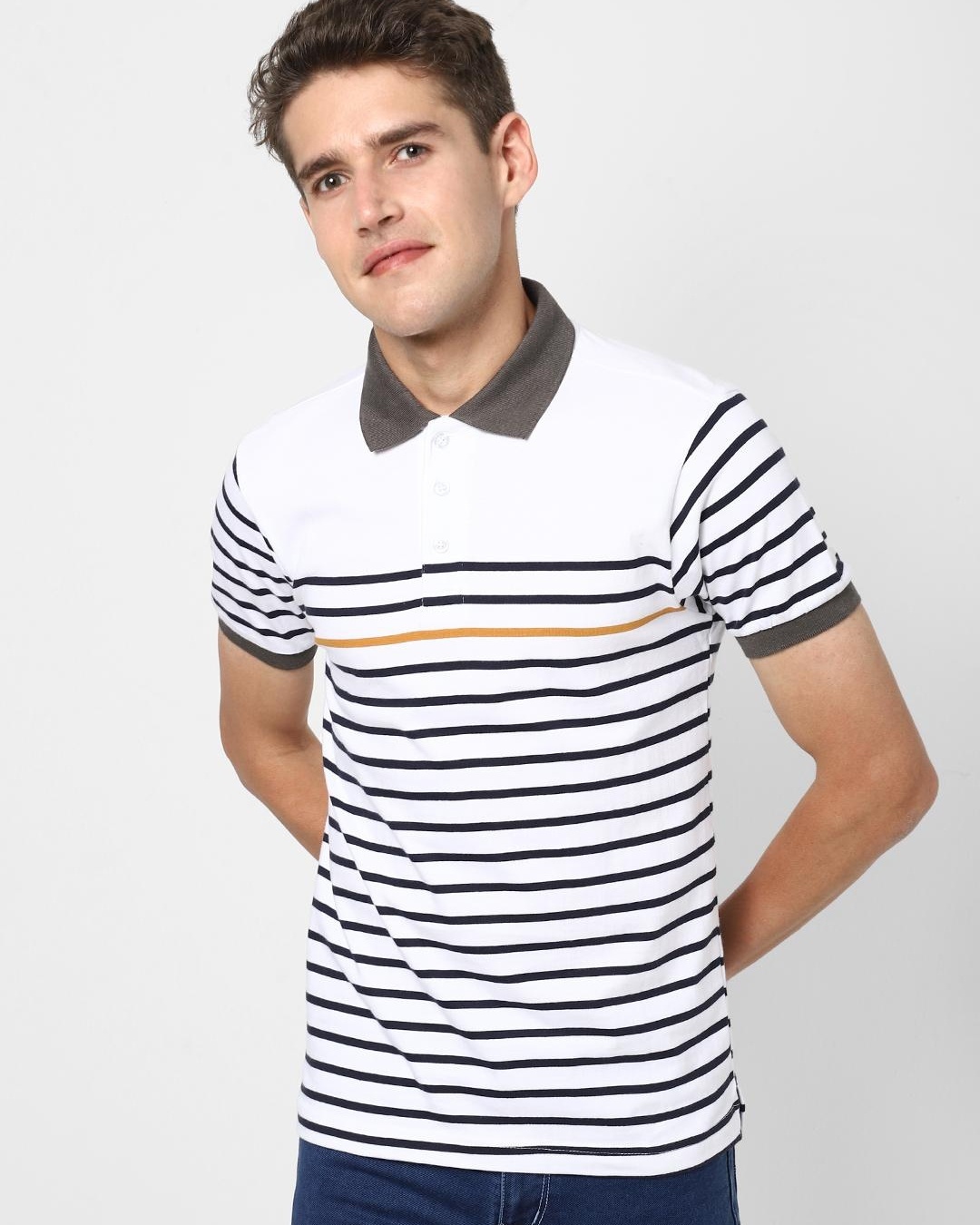Buy Men's White Striped Polo T-shirt Online at Bewakoof