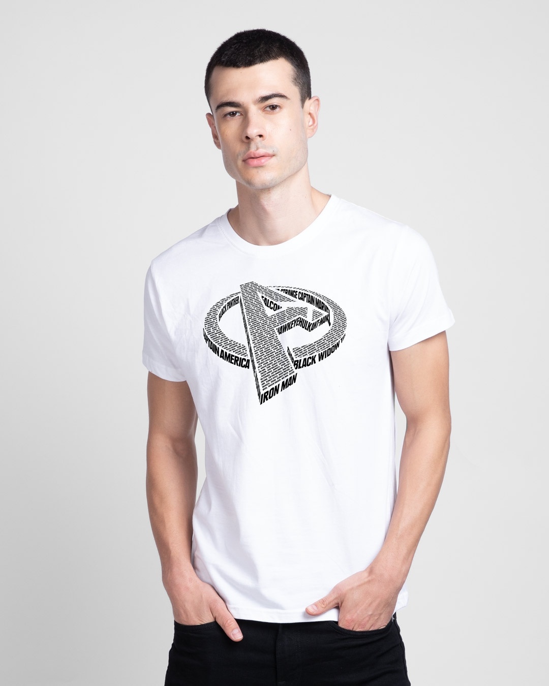 Shop Men's White Avengers 3D (AVL) Graphic Printed T-shirt-Front