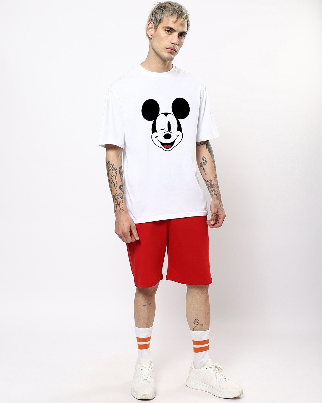 Shop Men's White Mickey Wink Graphic Printed Oversized T-shirt-Design