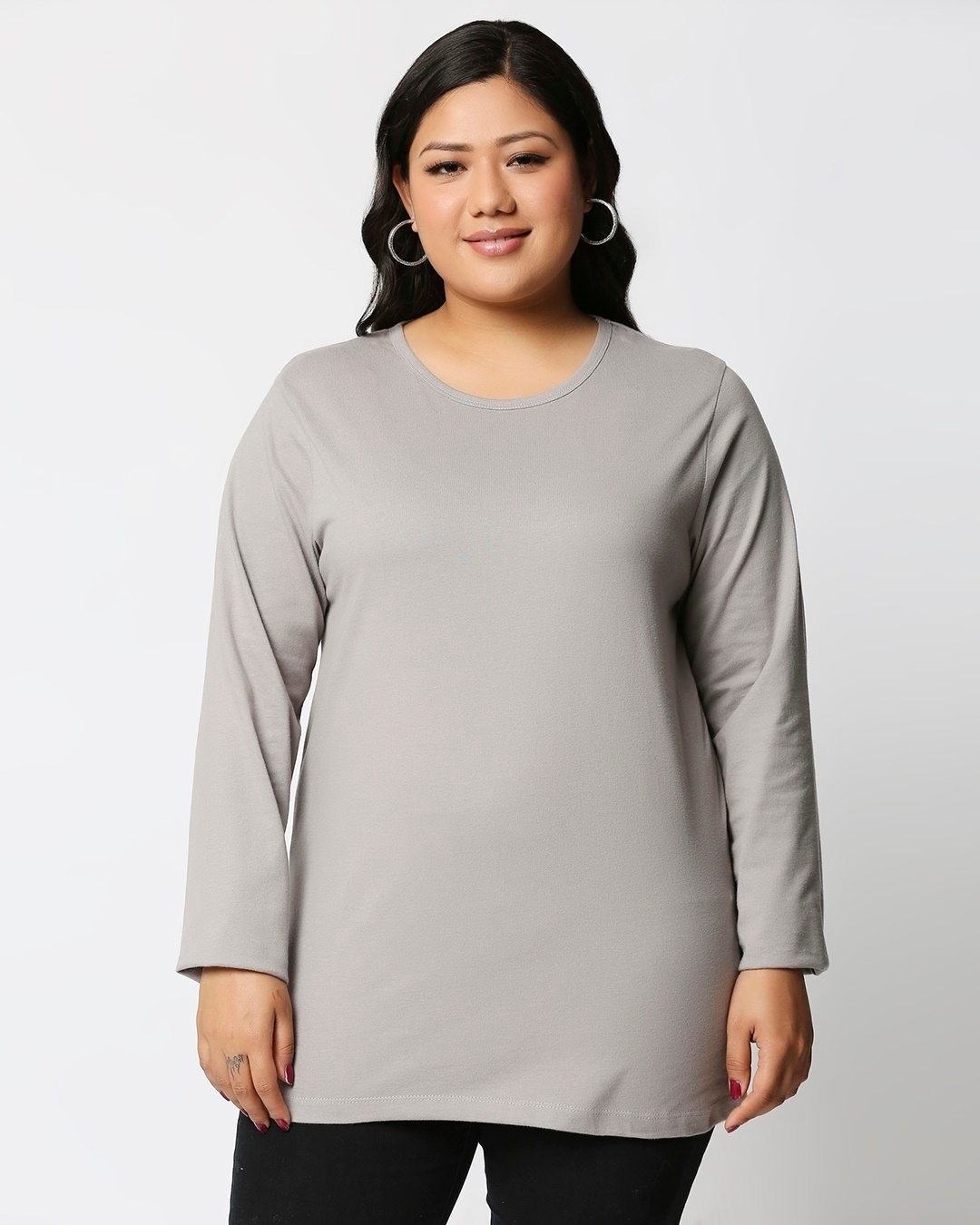 Shop Meteor Grey Full Sleeve Plus Size T-Shirt-Back