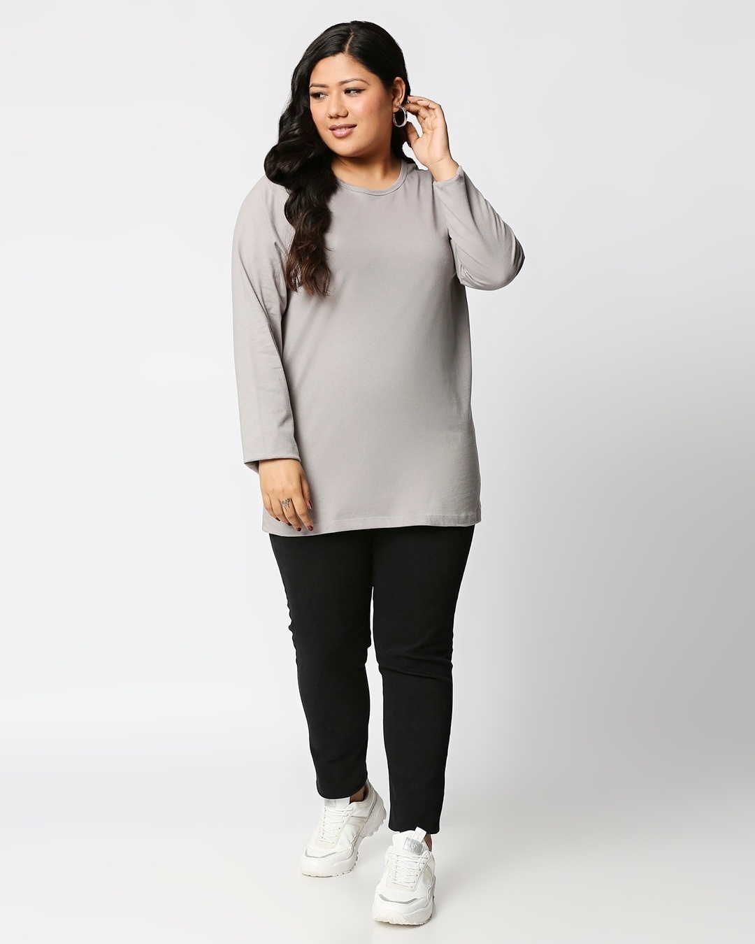 Shop Meteor Grey Full Sleeve Plus Size T-Shirt
