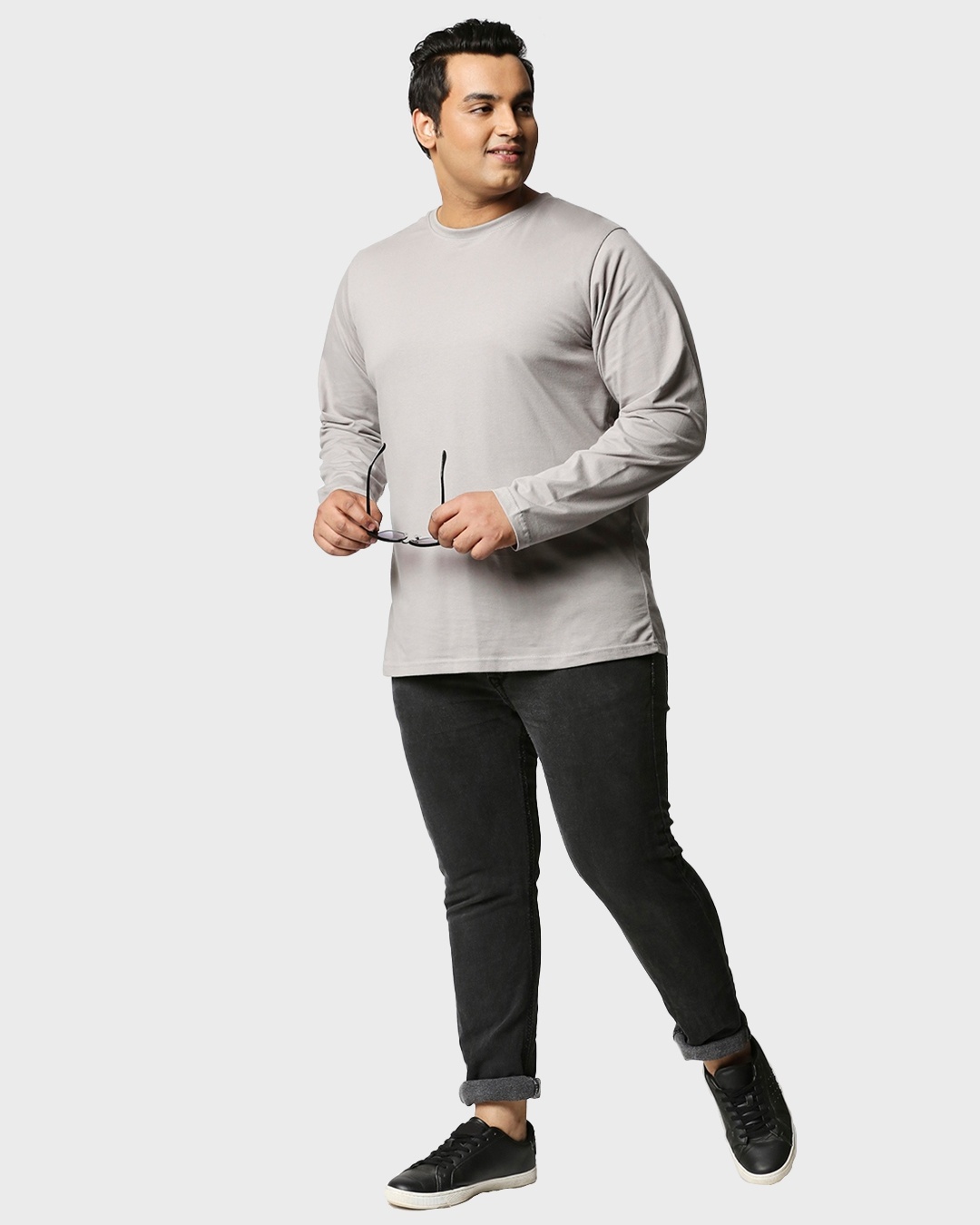 Shop Meteor Grey Plus Size Full Sleeve T-Shirt
