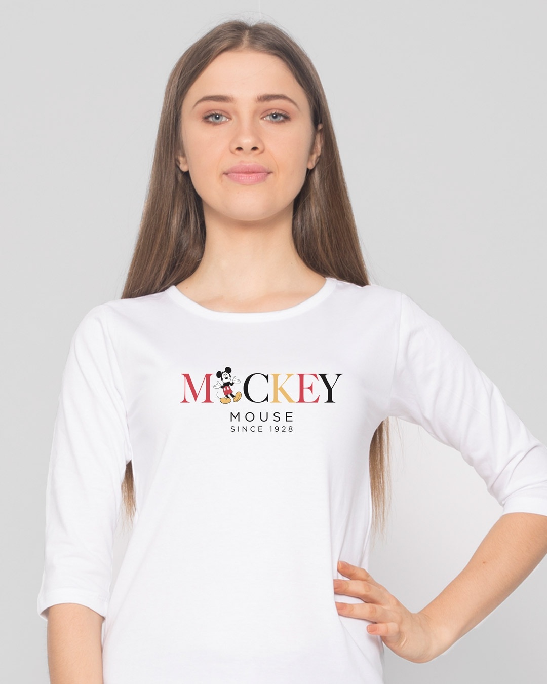Shop Mickey Char Round Neck 3/4 Sleeve T-Shirt (DL)-Front