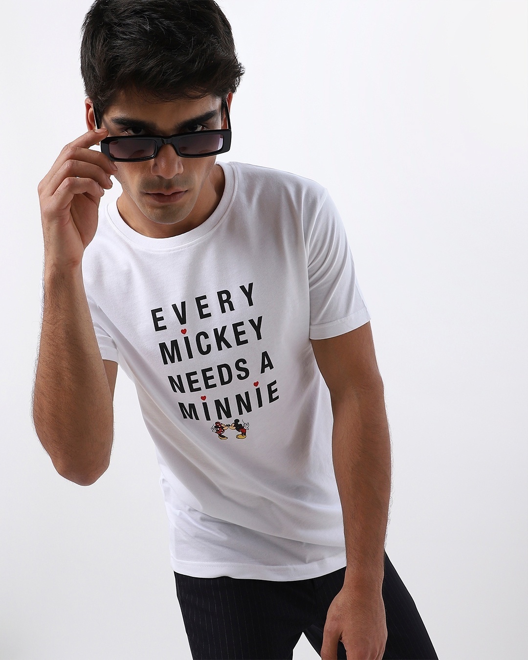 Shop Men's White Mickey Needs Minnie Typography T-shirt-Front