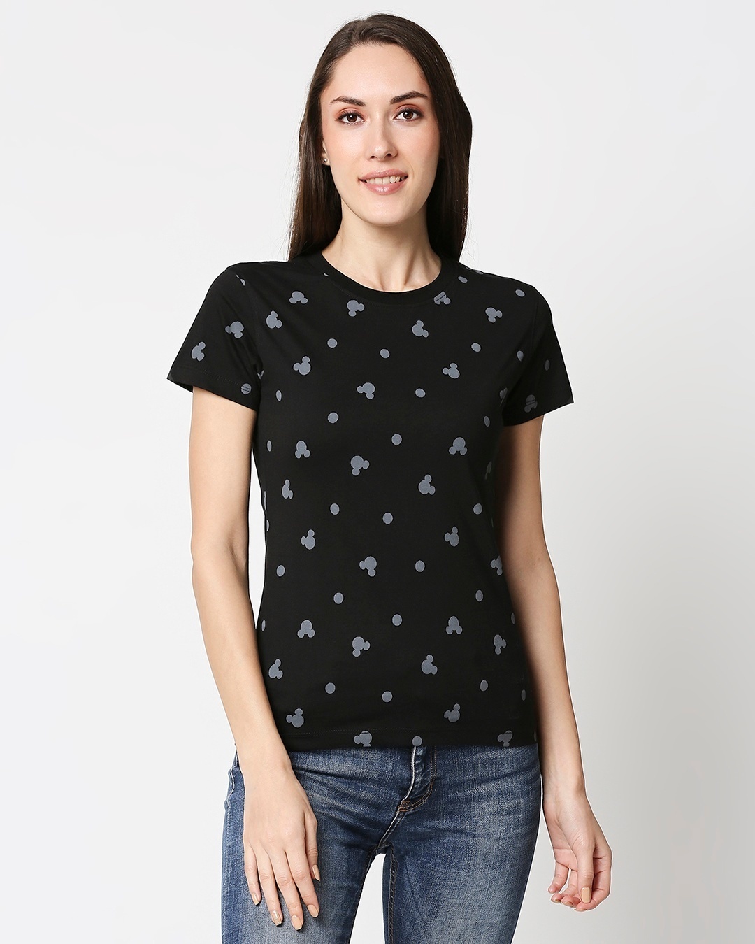 Shop Mickey Silhouette Plain Half Sleeves Aop T-Shirt-Back