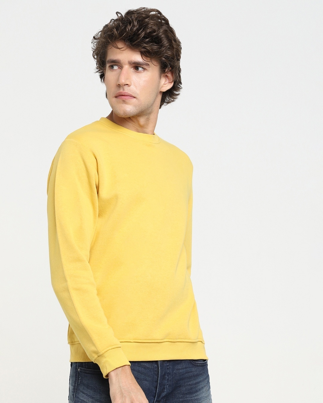 Shop Men's Yellow Fleece Sweatshirt-Back