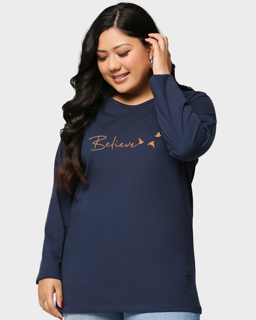 Shop Minimal Believe Printed Plus Size Full Sleeve T-shirt-Front