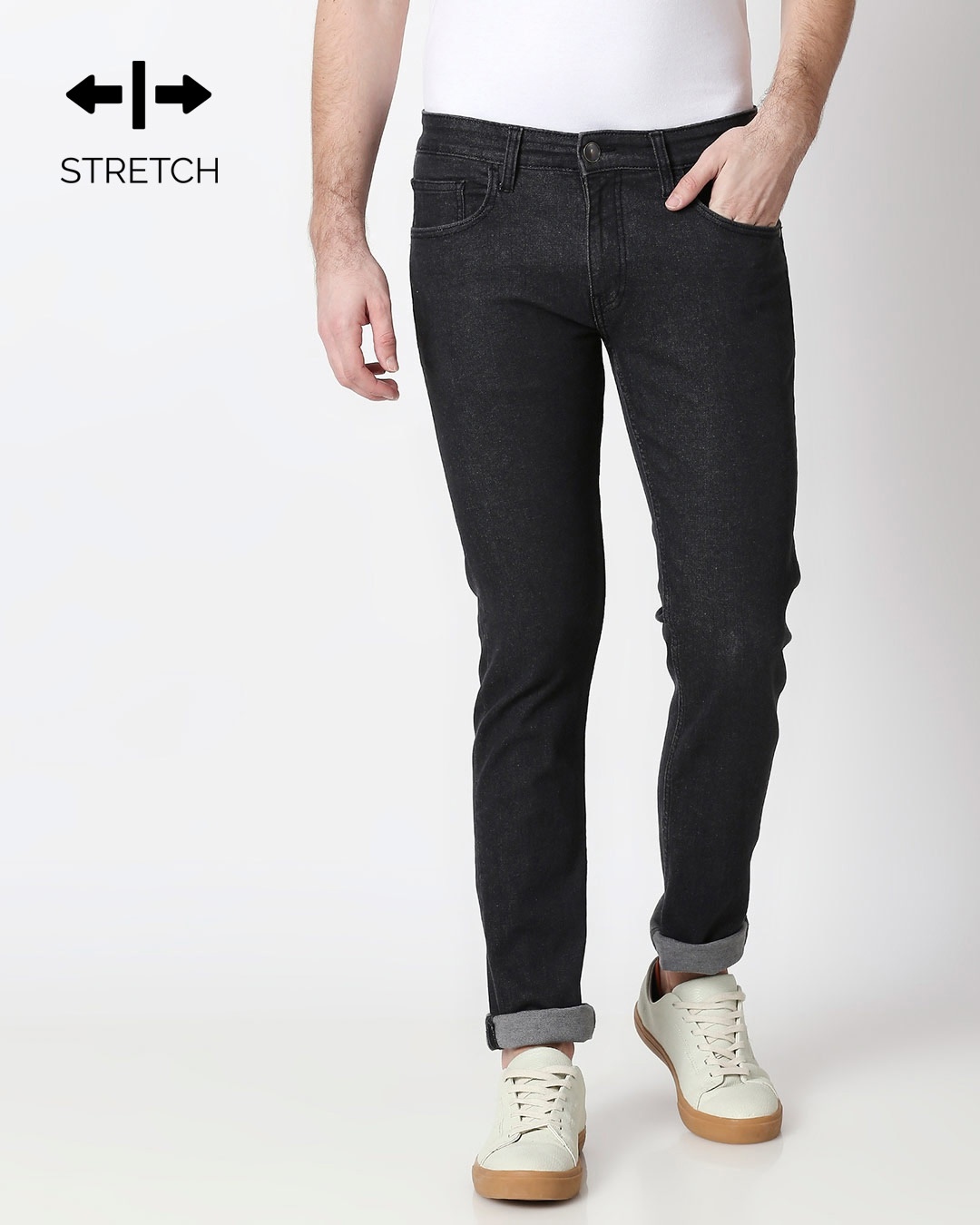 Shop Mink Grey Mid Rise Stretchable Men's Jeans-Front