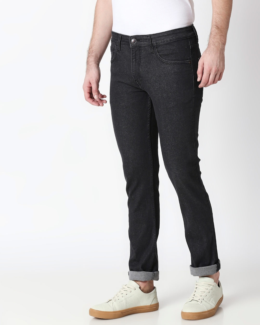 Shop Mink Grey Mid Rise Stretchable Men's Jeans-Back