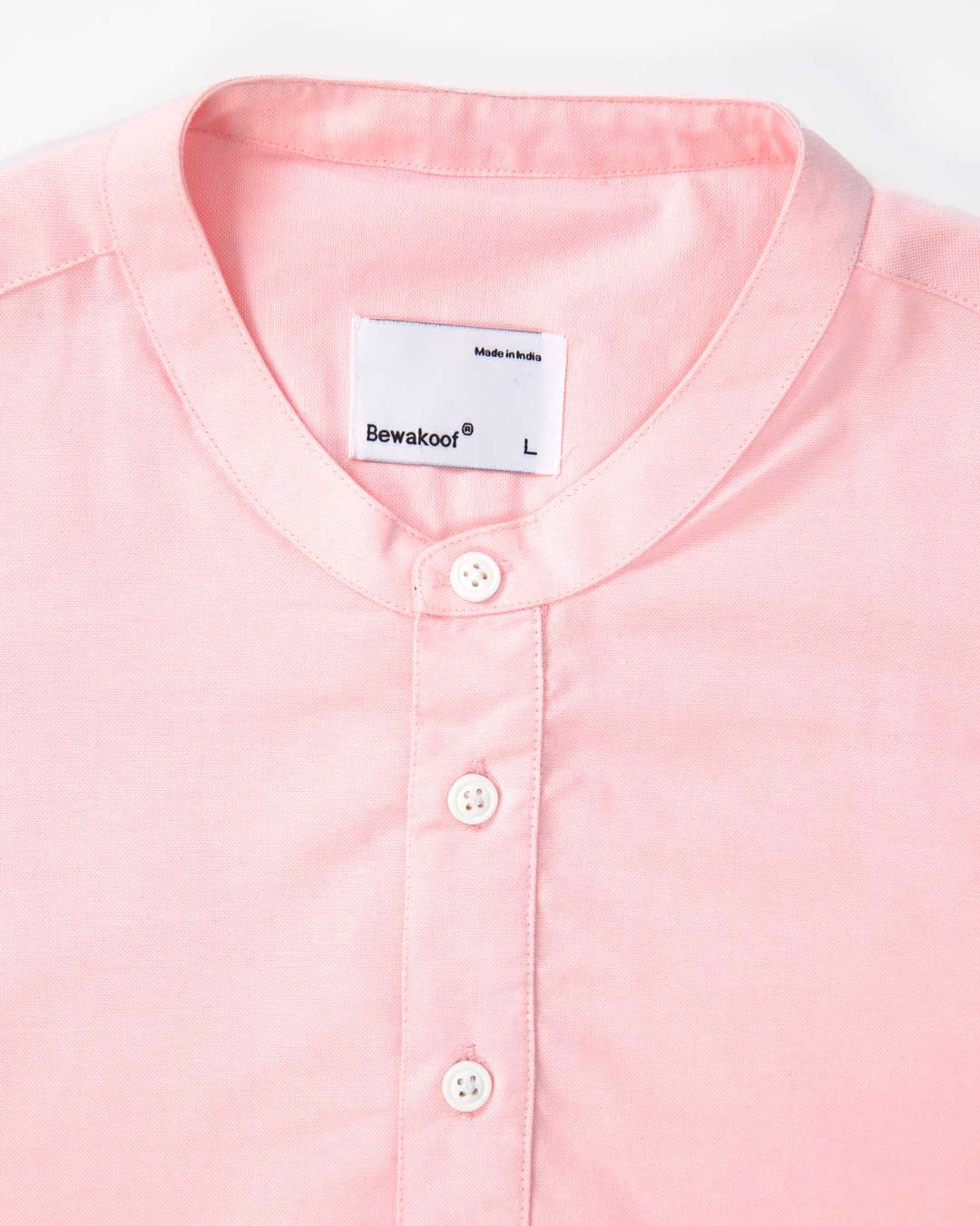 Buy Misty Pink Mandarin Collar Henley Full Sleeve Shirt for Men pink
