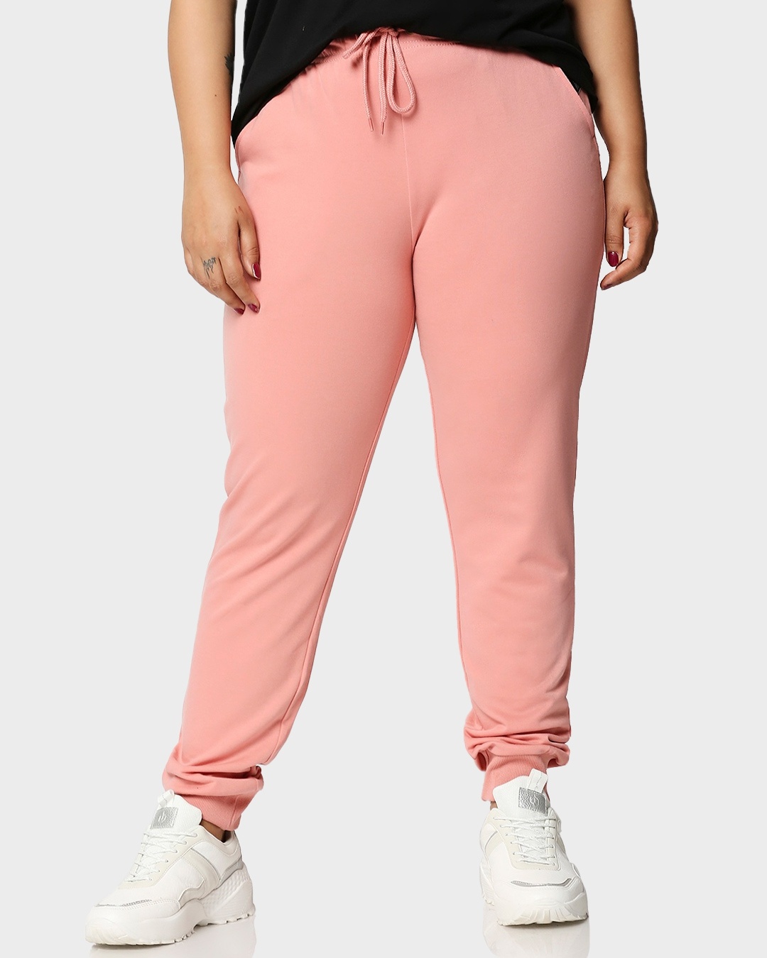 Shop Misty Pink Plus Size Casual Jogger Pants-Front