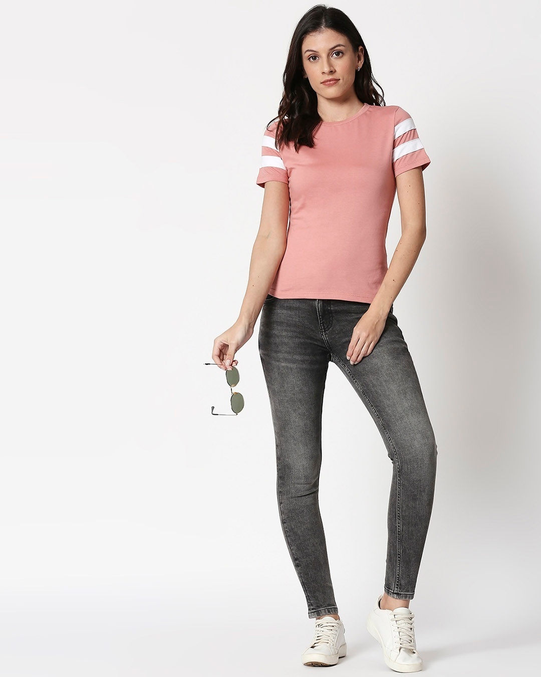 Shop Misty Pink - White Double Tape T-Shirt