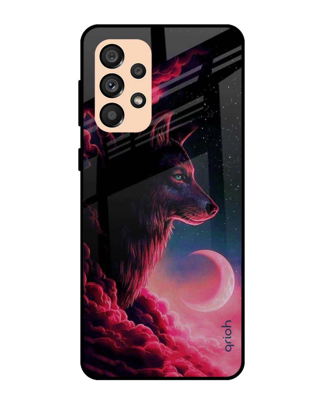 Shop Moon Wolf Printed Premium Glass Cover For  A33 5G(Impact Resistant, Matte Finish)-Back