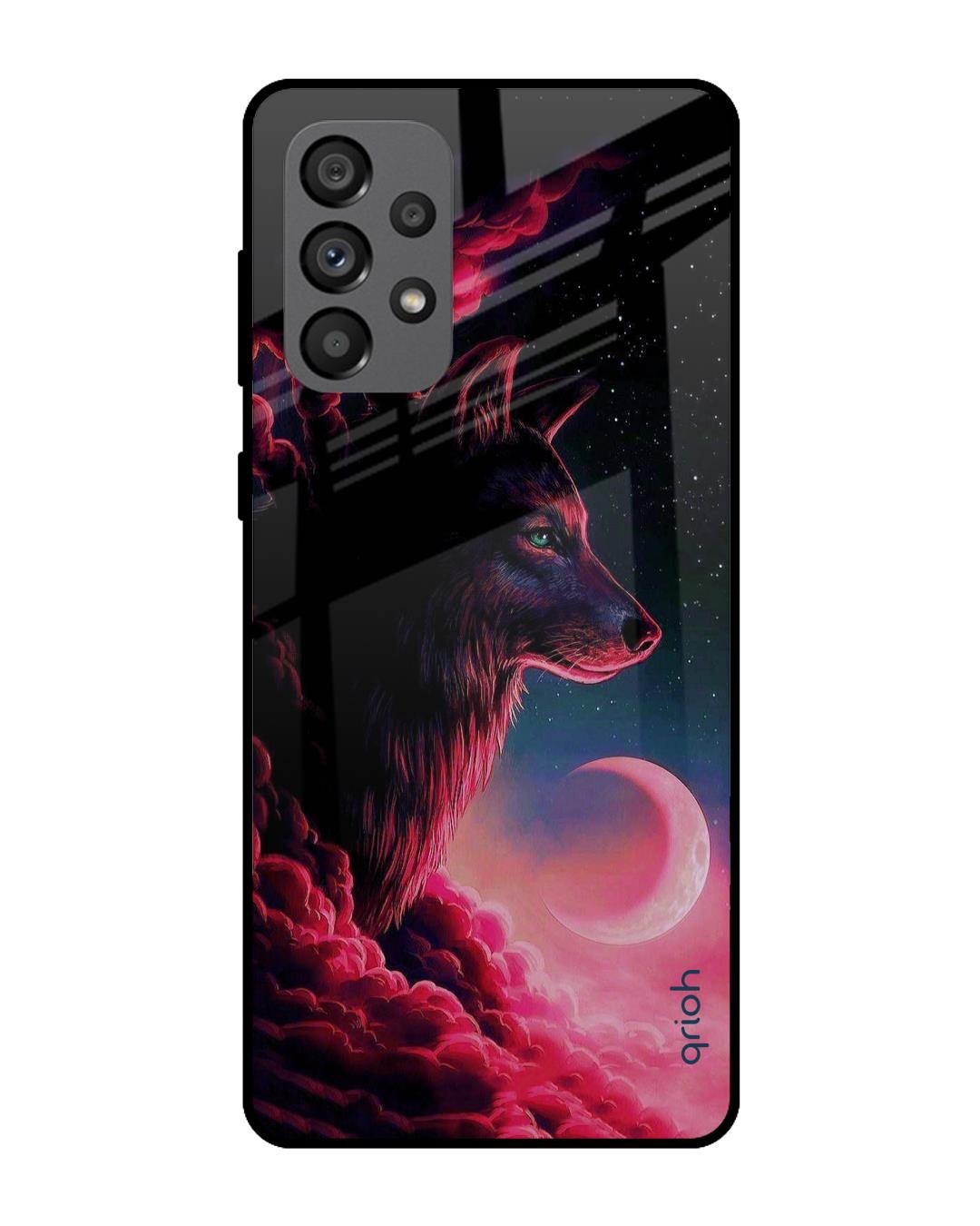 Shop Moon Wolf Printed Premium Glass Cover For  A73 5G(Impact Resistant, Matte Finish)-Back