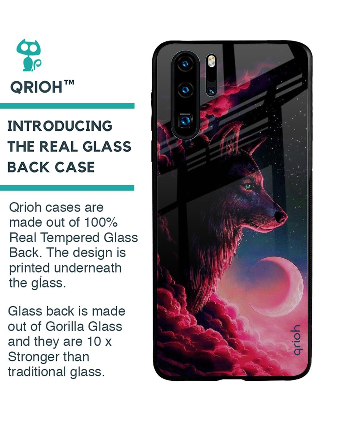 Shop Moon Wolf Printed Premium Glass Cover For Huawei P30 Pro (Impact Resistant, Matte Finish)-Back