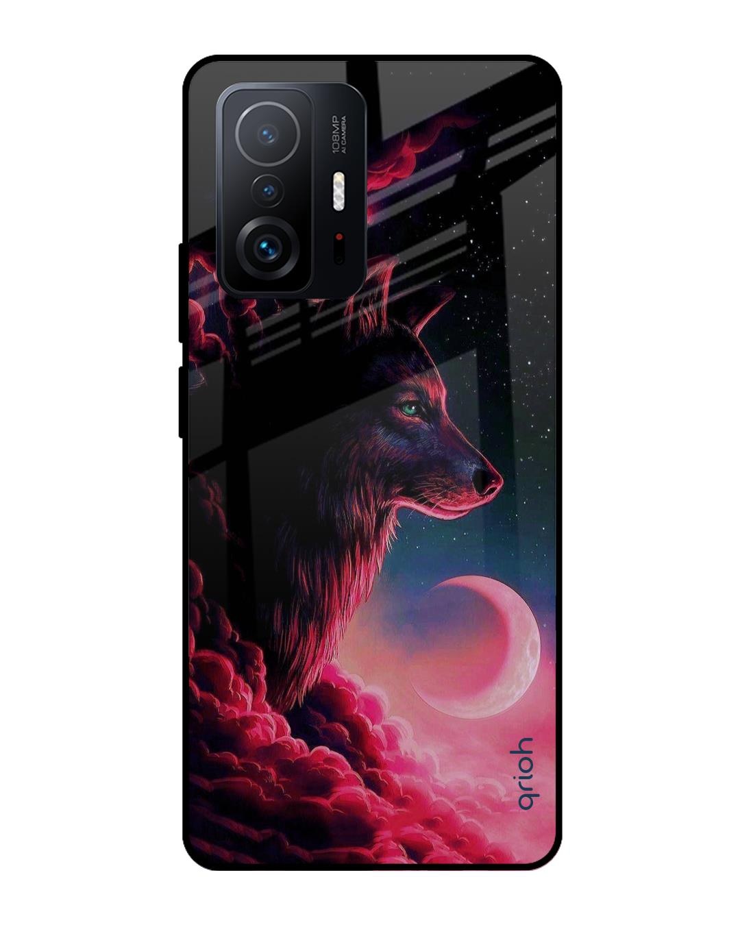 Shop Moon Wolf Printed Premium Glass Cover For Mi 11T Pro 5G (Impact Resistant, Matte Finish)-Front