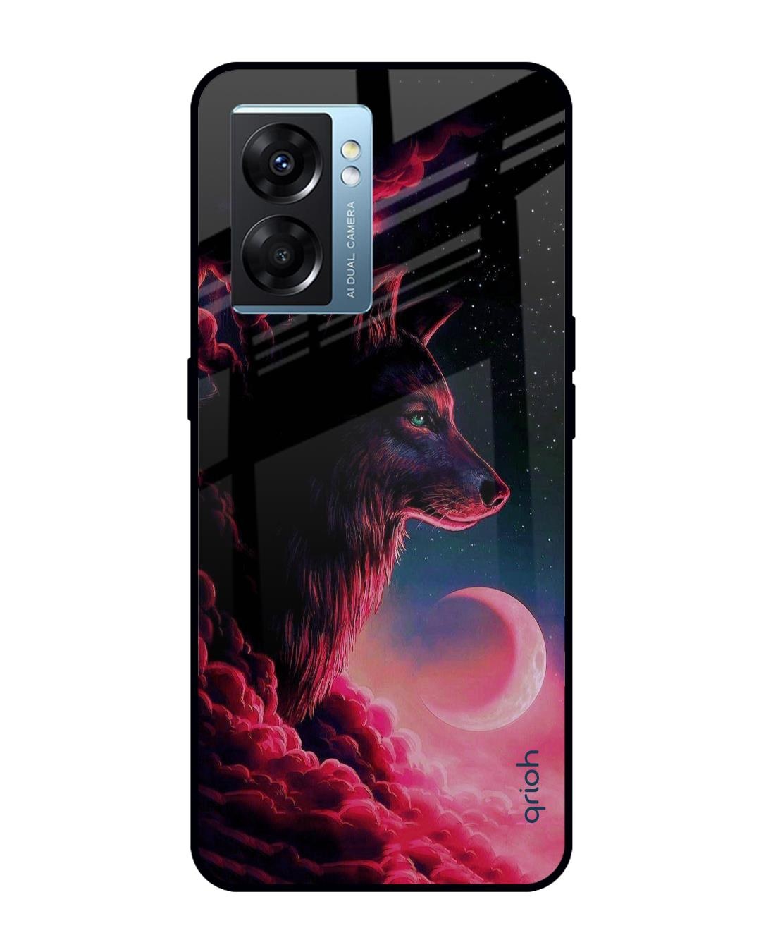 Shop Moon Wolf Printed Premium Glass Cover for Oppo K10 5G (Shock Proof, Scratch Resistant)-Front