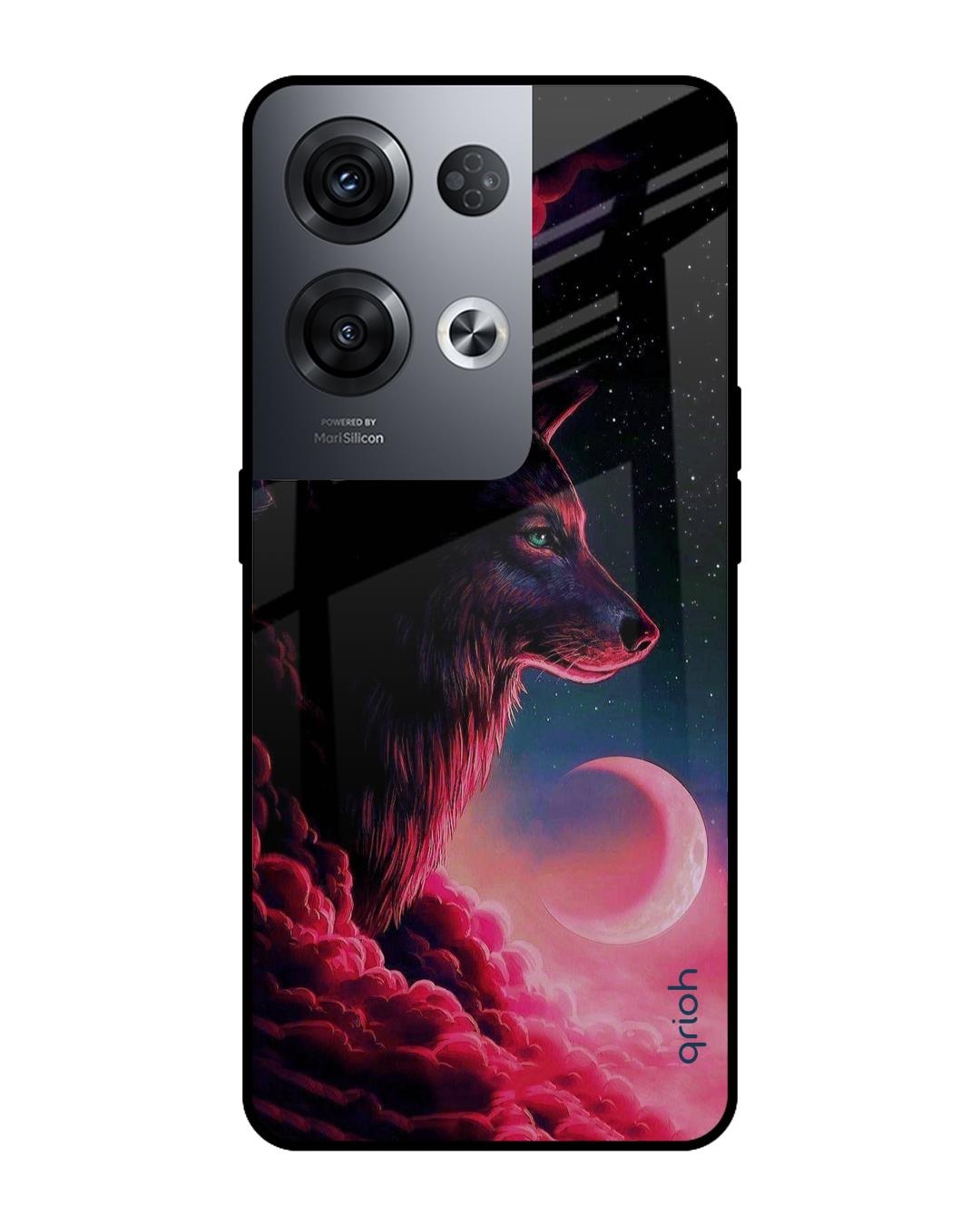 Shop Moon Wolf Printed Premium Glass Cover for Oppo Reno8 Pro 5G (Shock Proof, Scratch Resistant)-Front
