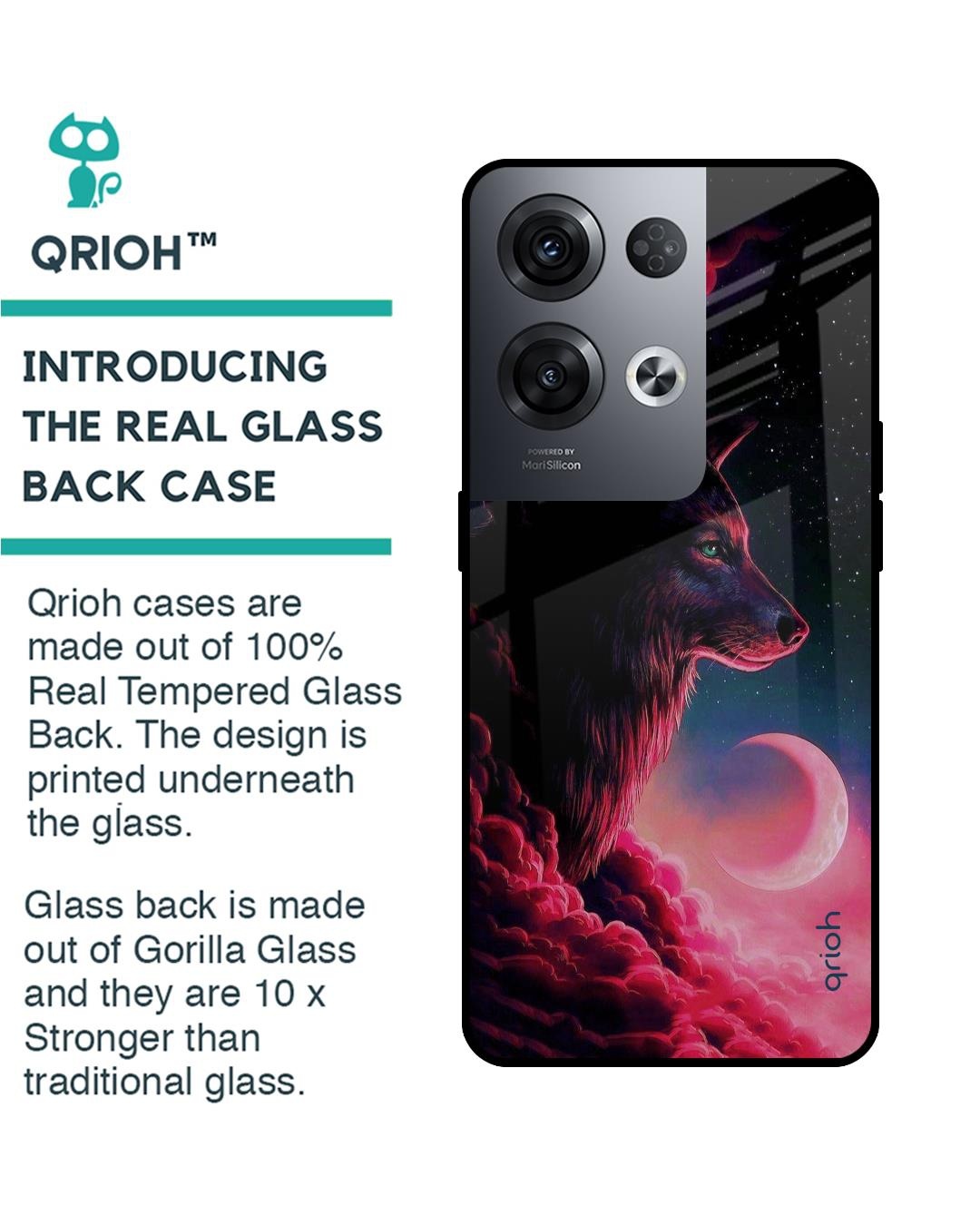 Shop Moon Wolf Printed Premium Glass Cover for Oppo Reno8 Pro 5G (Shock Proof, Scratch Resistant)-Back