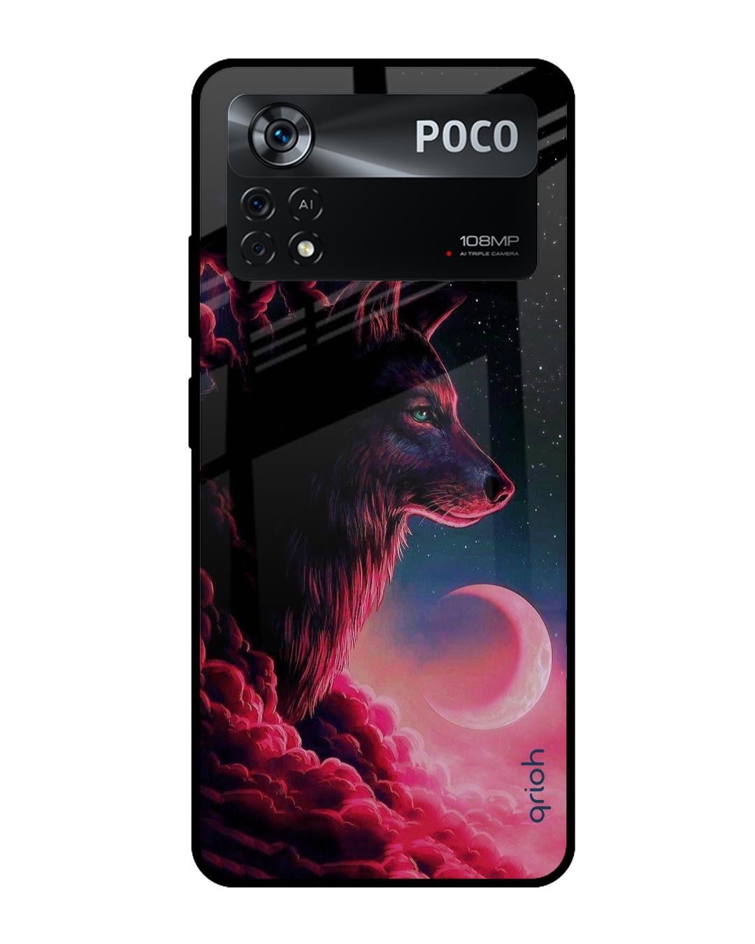 Shop Moon Wolf Printed Premium Glass Cover for Poco X4 Pro 5G (Shock Proof, Scratch Resistant)-Front