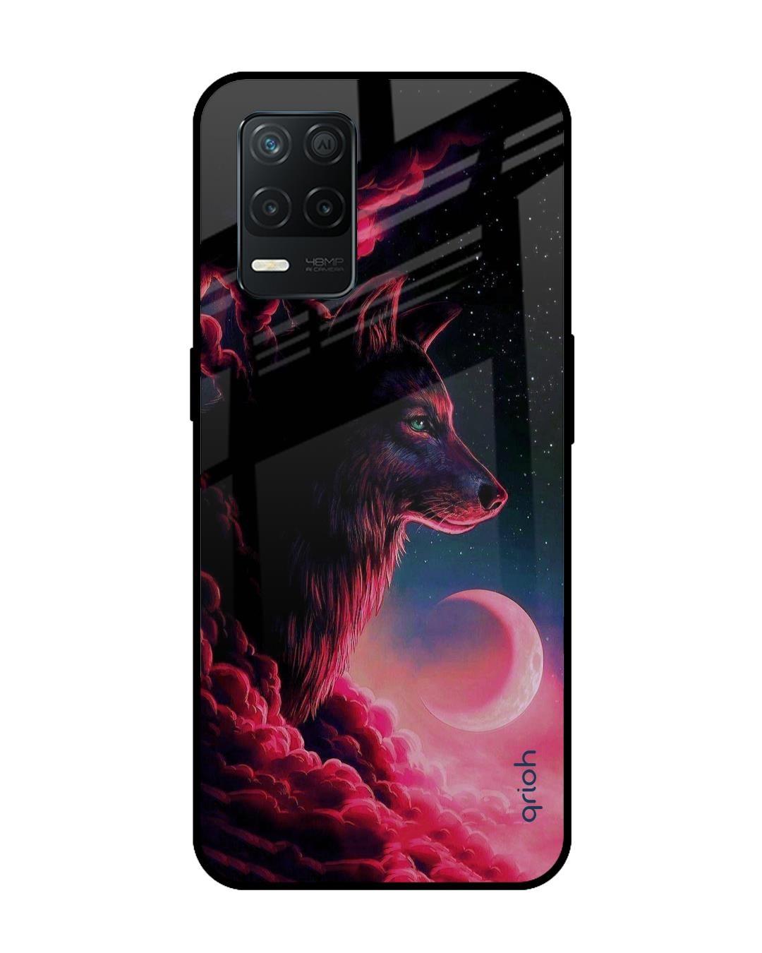 Shop Moon Wolf Printed Premium Glass Cover for Realme 8 5G (Shock Proof, Scratch Resistant)-Front