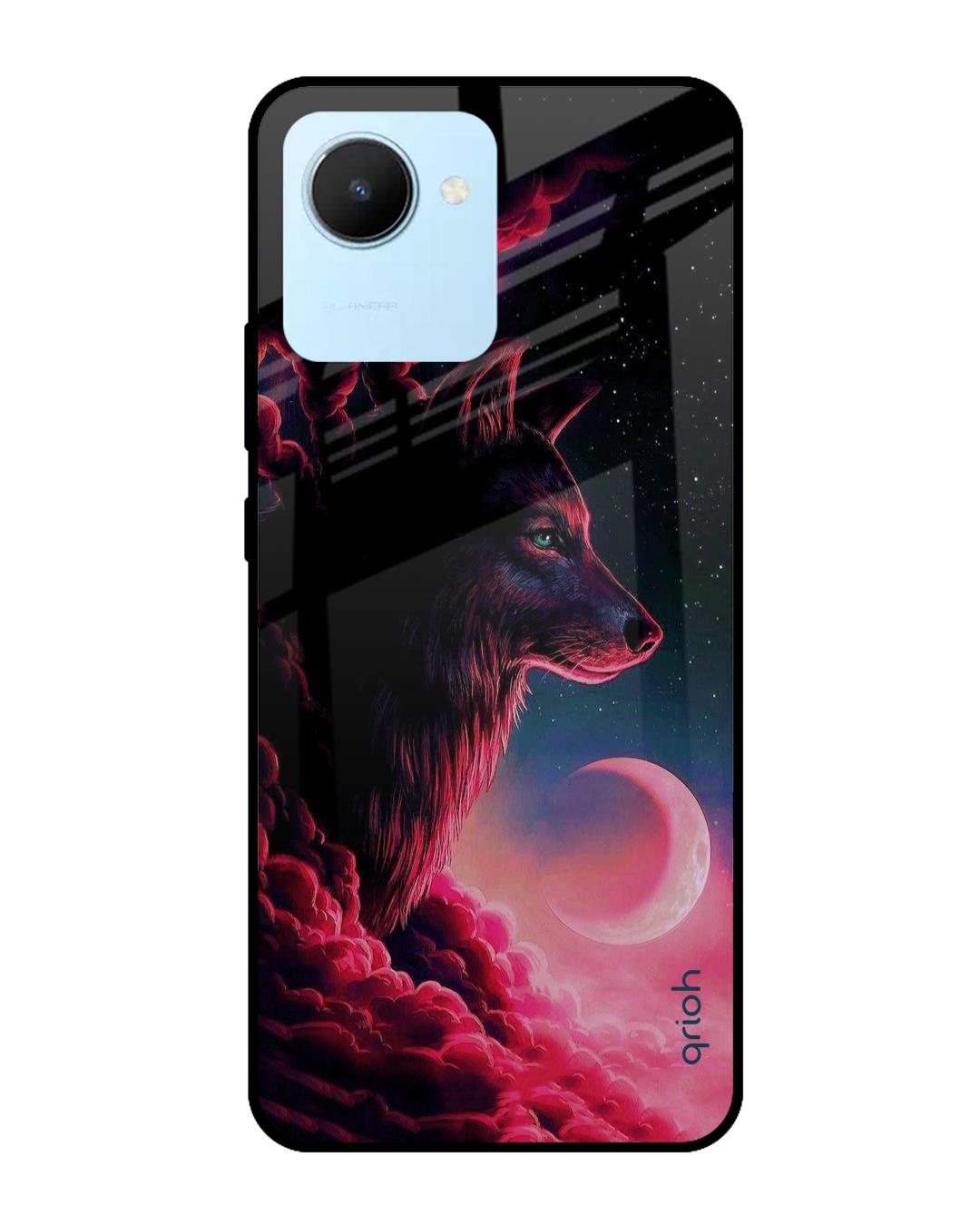 Shop Moon Wolf Printed Premium Glass Cover for Realme C30 (Shock Proof, Scratch Resistant)-Front
