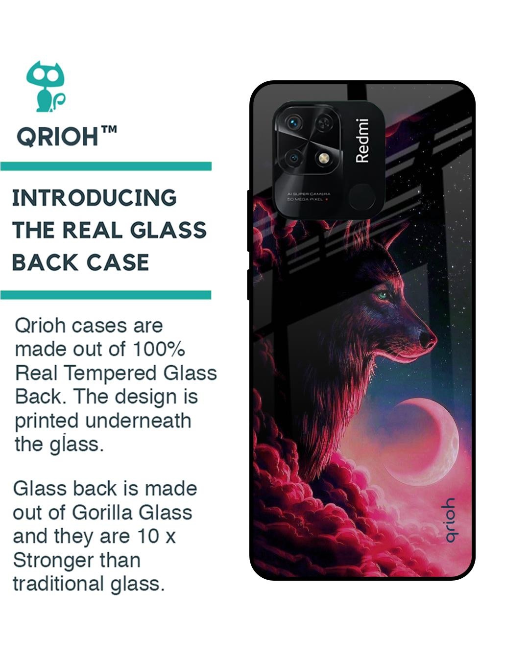 Shop Moon Wolf Printed Premium Glass Cover For Redmi 10 (Impact Resistant, Matte Finish)-Back