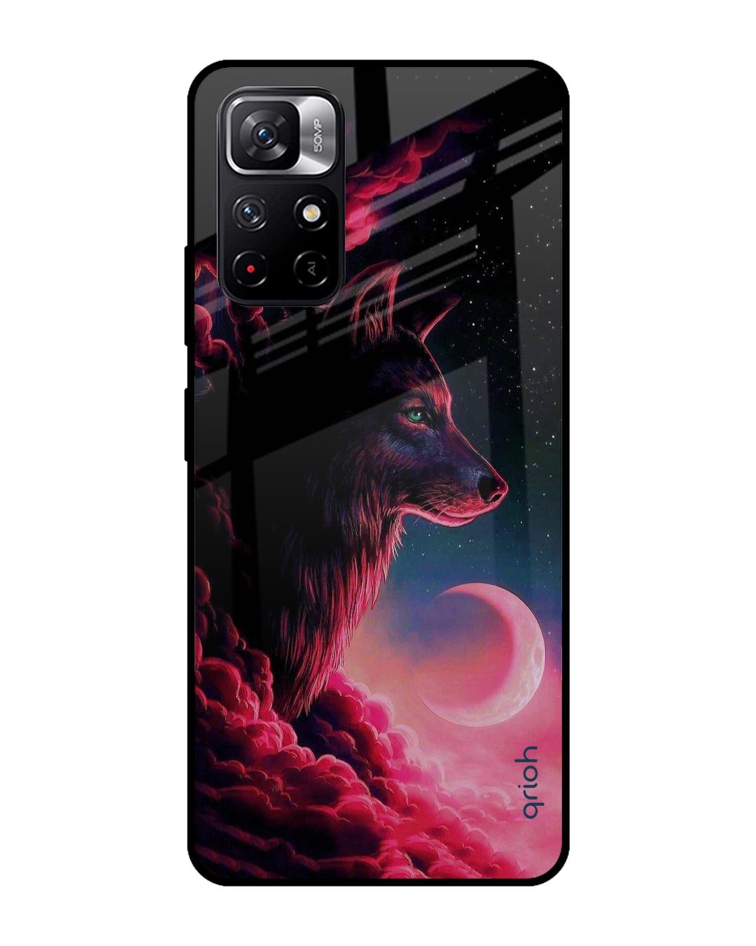 Shop Moon Wolf Printed Premium Glass Cover For Redmi Note 11T 5G (Impact Resistant, Matte Finish)-Front