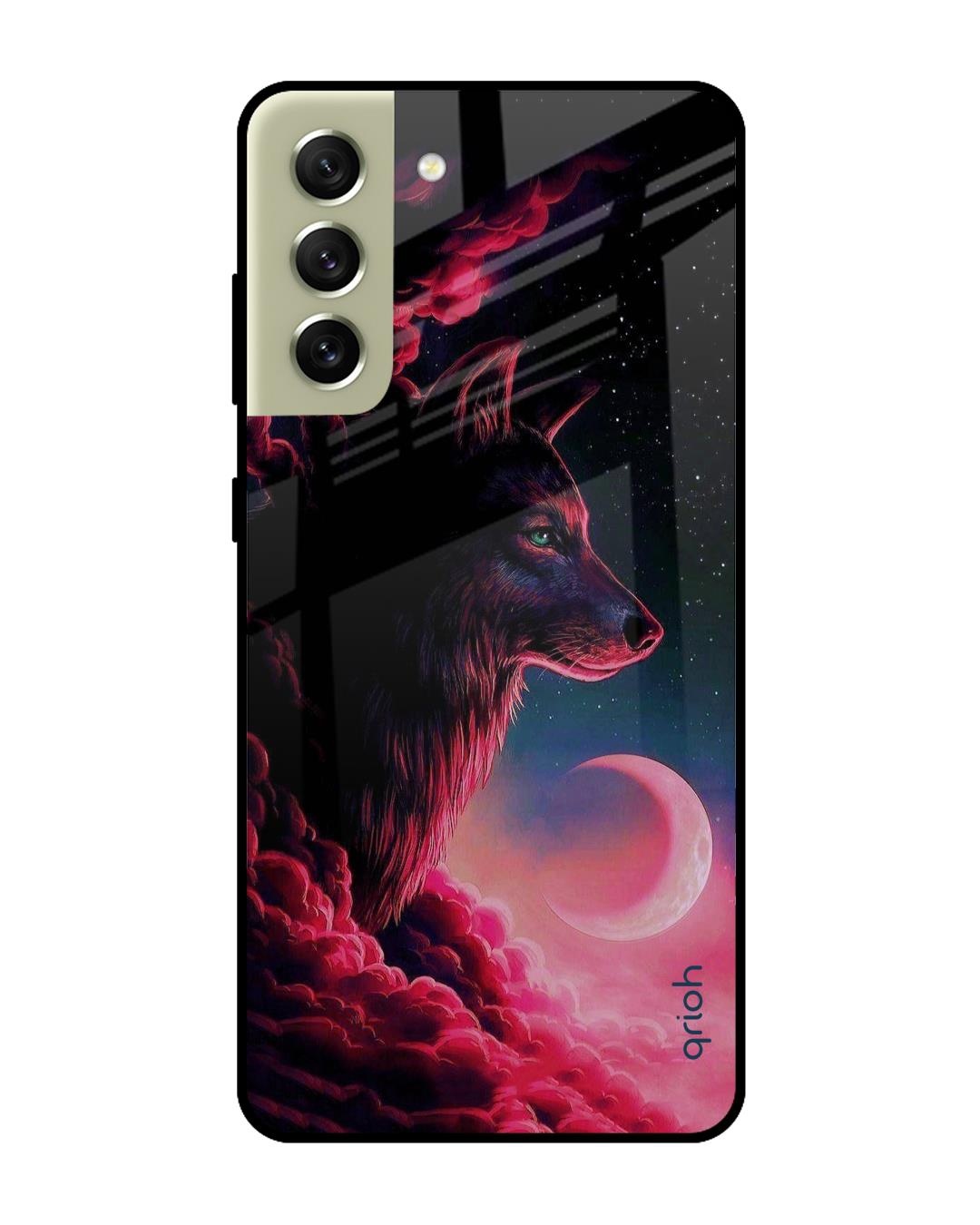 Shop Moon Wolf Printed Premium Glass Cover For  S21 FE 5G(Impact Resistant, Matte Finish)-Front