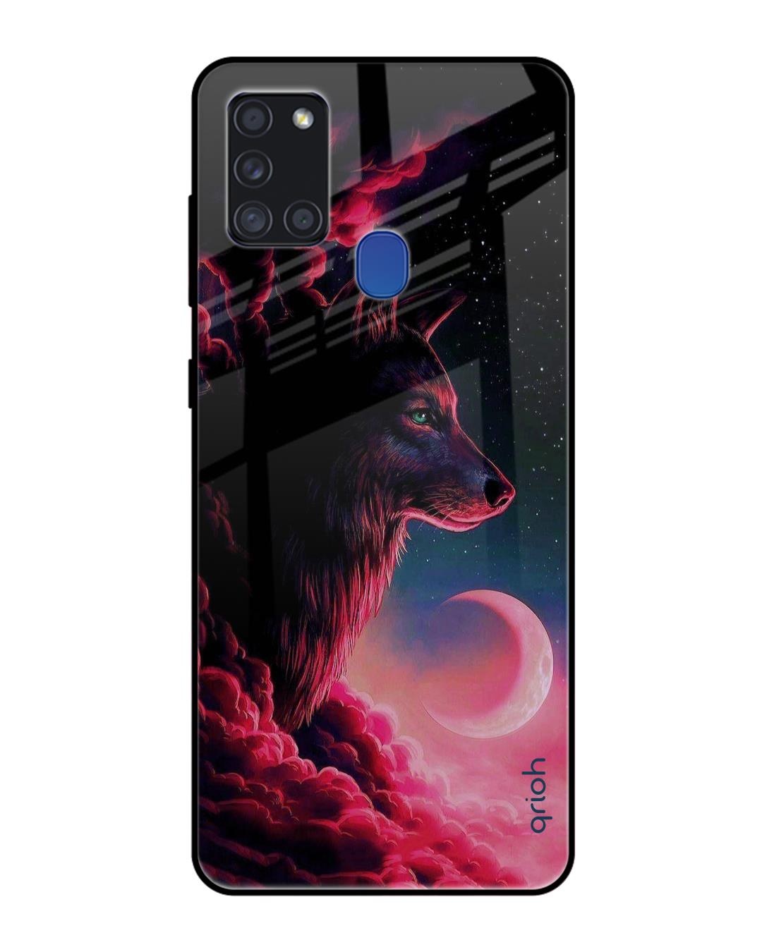 Shop Moon Wolf Printed Premium Glass Cover For Samsung Galaxy A21s(Impact Resistant, Matte Finish)-Back