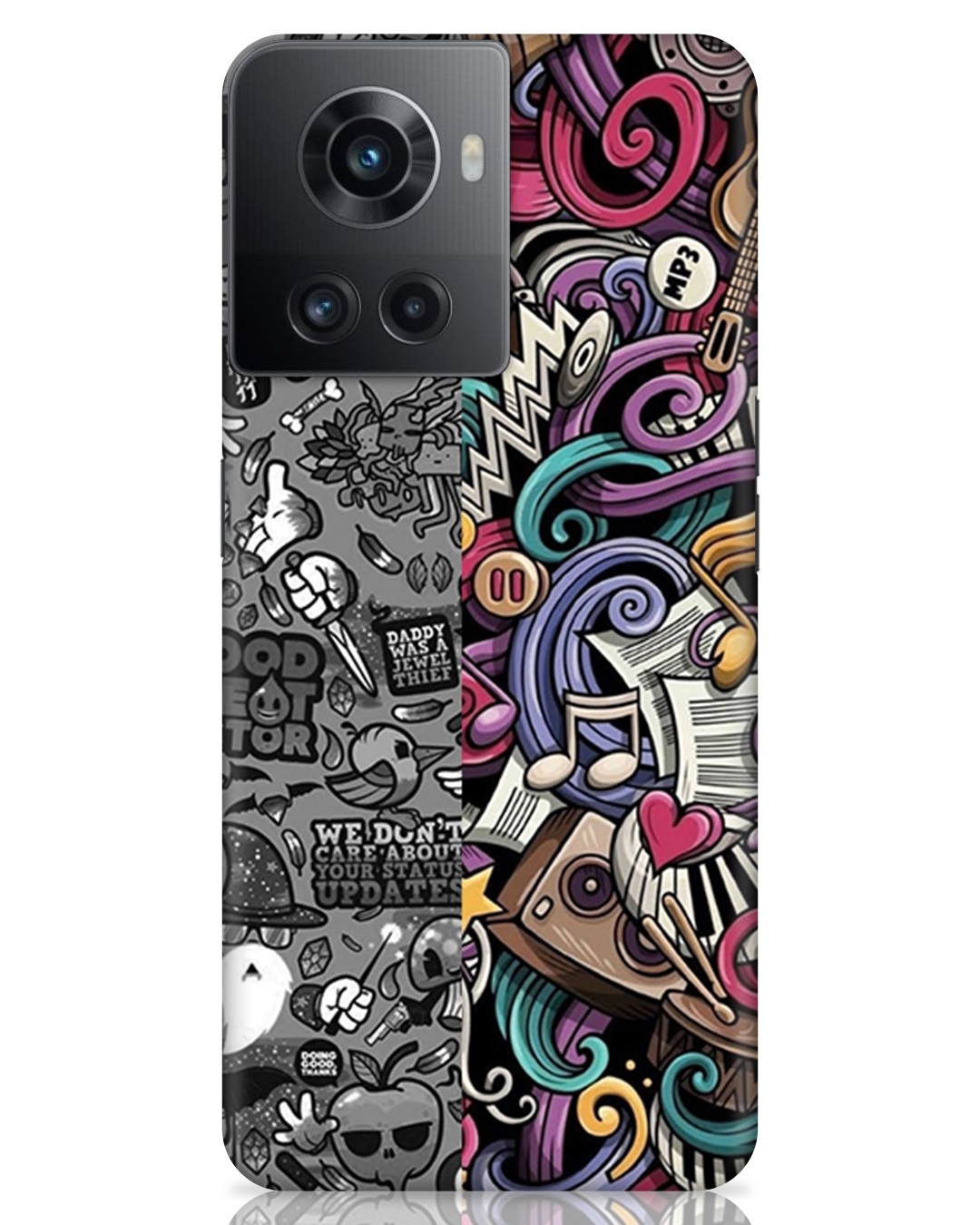 Shop Music Multi Abstract Printed Designer Hard Cover For OnePlus 10R (Impact Resistant, Matte Finish)-Front