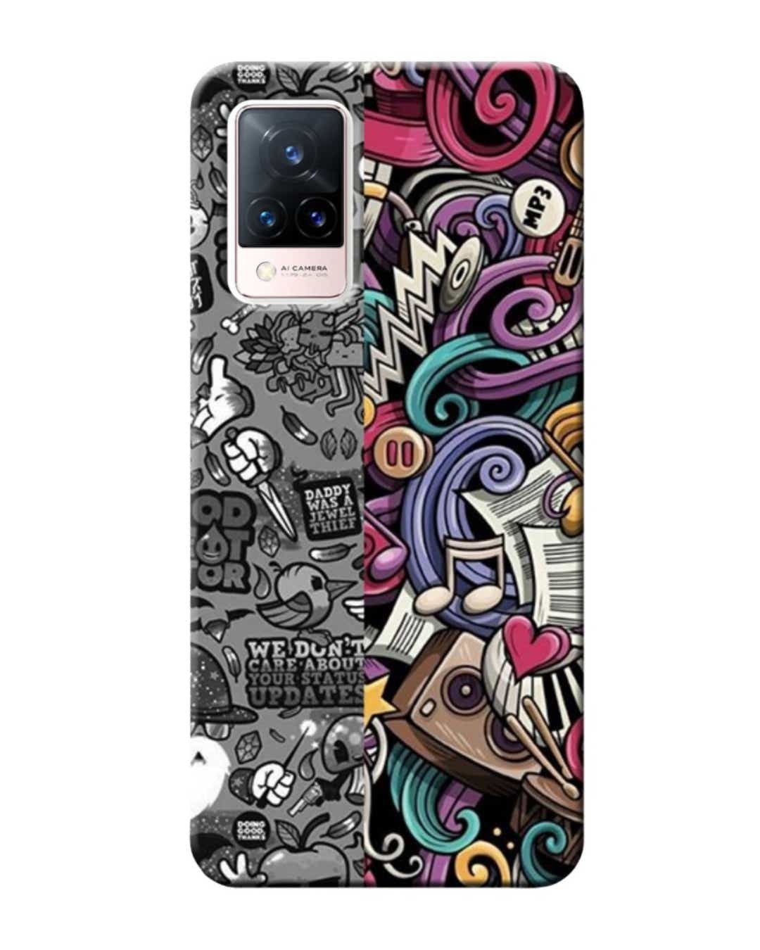 Shop Music Multi Abstract Printed Designer Hard Cover For Vivo V21 (Impact Resistant, Matte Finish)-Front
