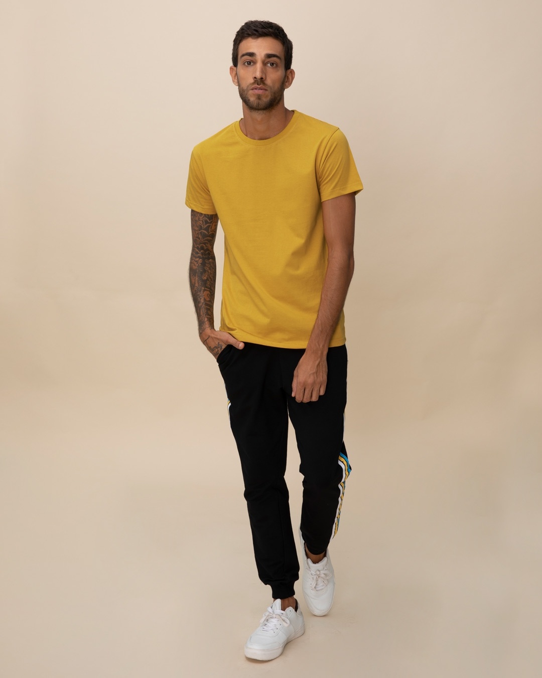 Shop Mustard Yellow Half Sleeve T-Shirt-Full