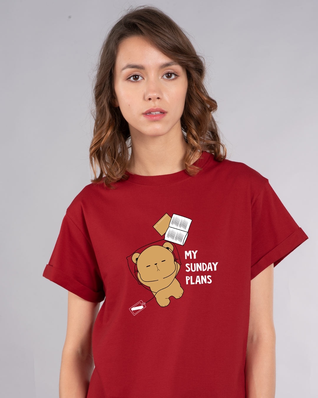 Shop My Sunday Plans-bear Boyfriend T-Shirt-Front