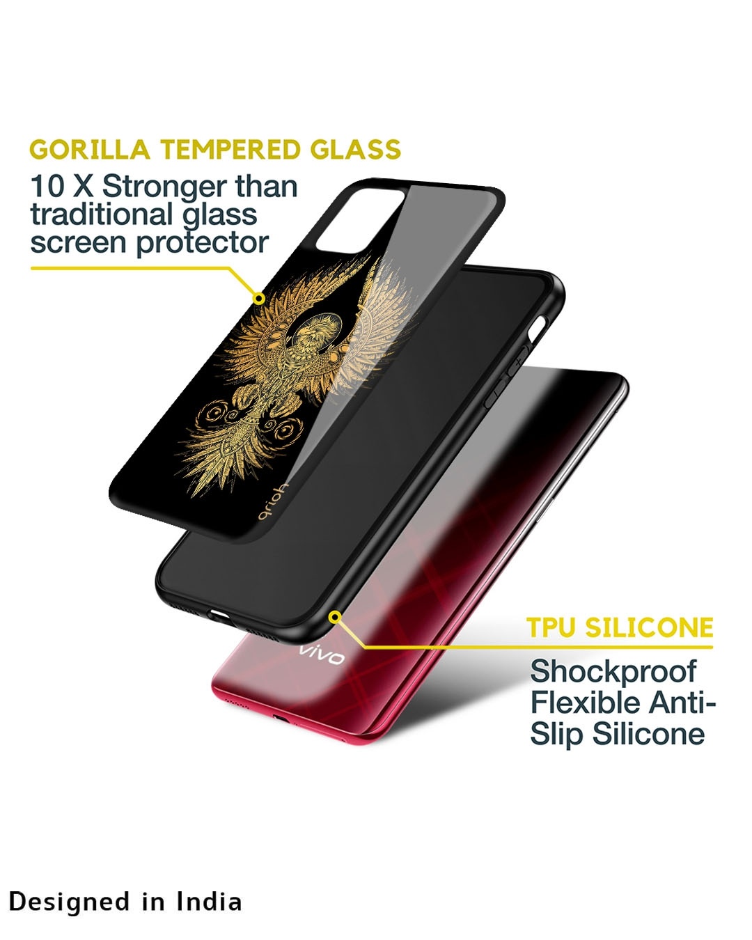 Shop Mythical Phoenix Art Printed Premium Glass Case for Vivo iQOO 11 (Shock Proof,Scratch Resistant)-Design