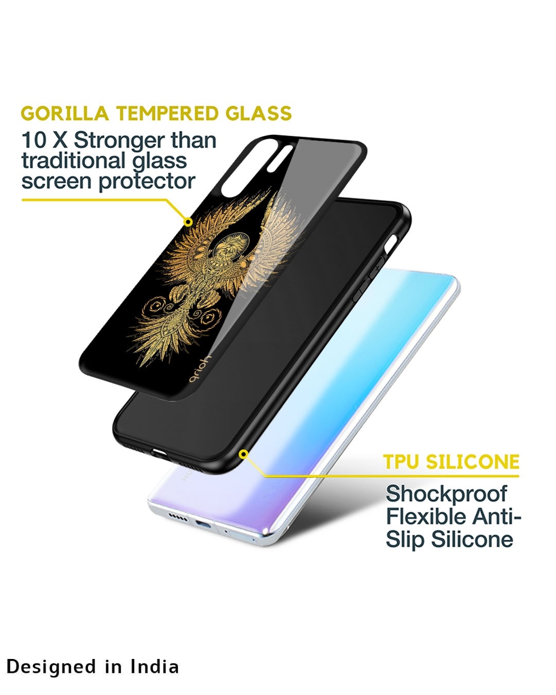 Shop Mythical Phoenix Art Printed Premium Glass Cover For Mi 11 Lite (Impact Resistant, Matte Finish)-Design
