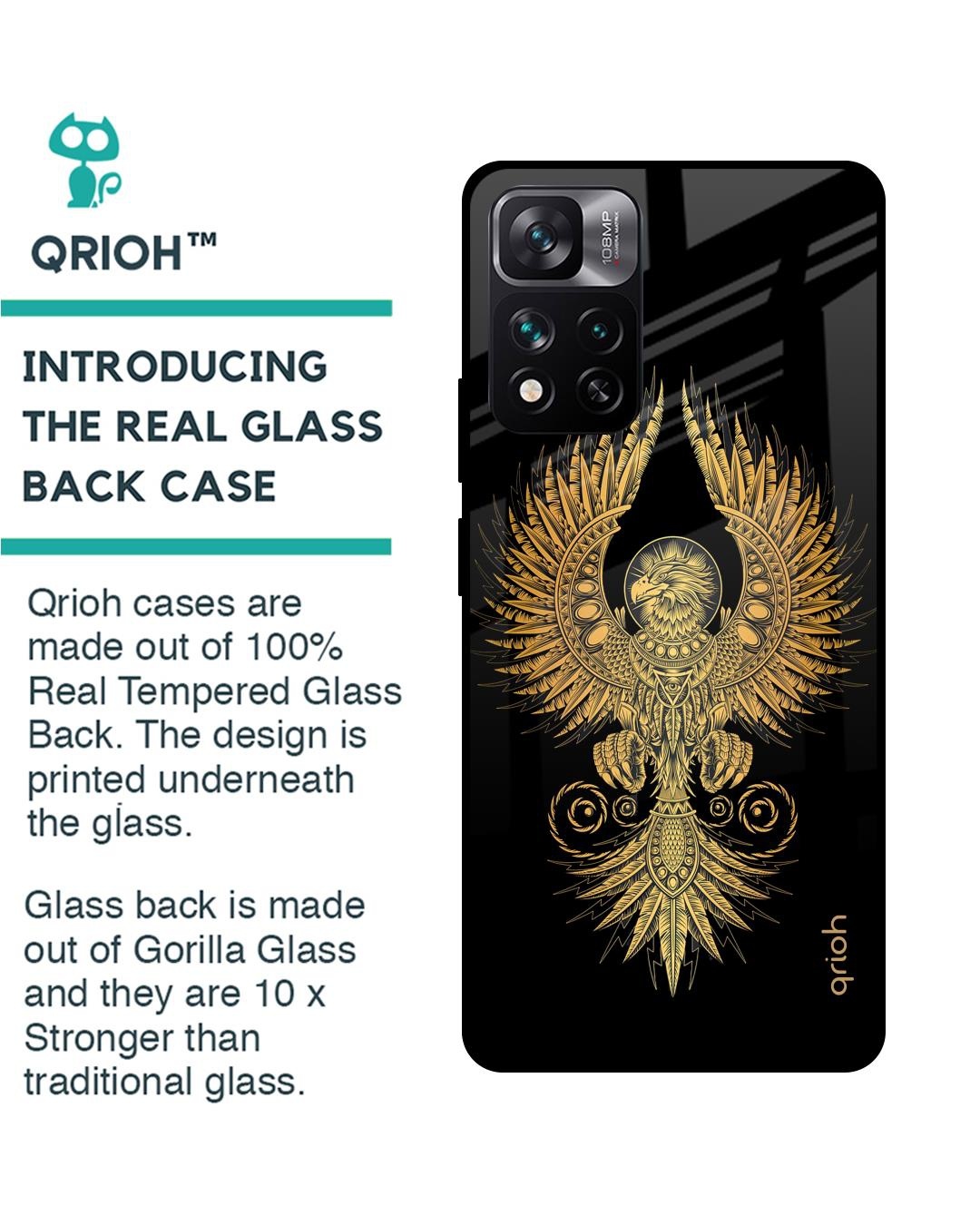 Shop Mythical Phoenix Art Printed Premium Glass Cover For Mi 11i (Impact Resistant, Matte Finish)-Back