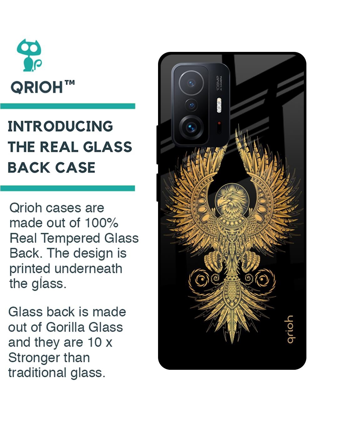 Shop Mythical Phoenix Art Printed Premium Glass Cover For Mi 11T Pro 5G (Impact Resistant, Matte Finish)-Back