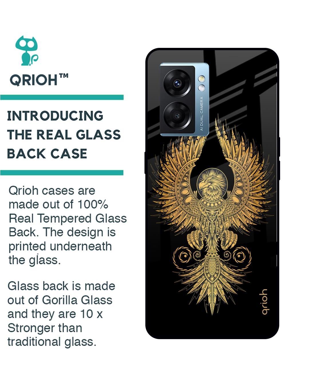 Shop Mythical Phoenix Art Printed Premium Glass Cover for Oppo K10 5G (Shock Proof, Scratch Resistant)-Back