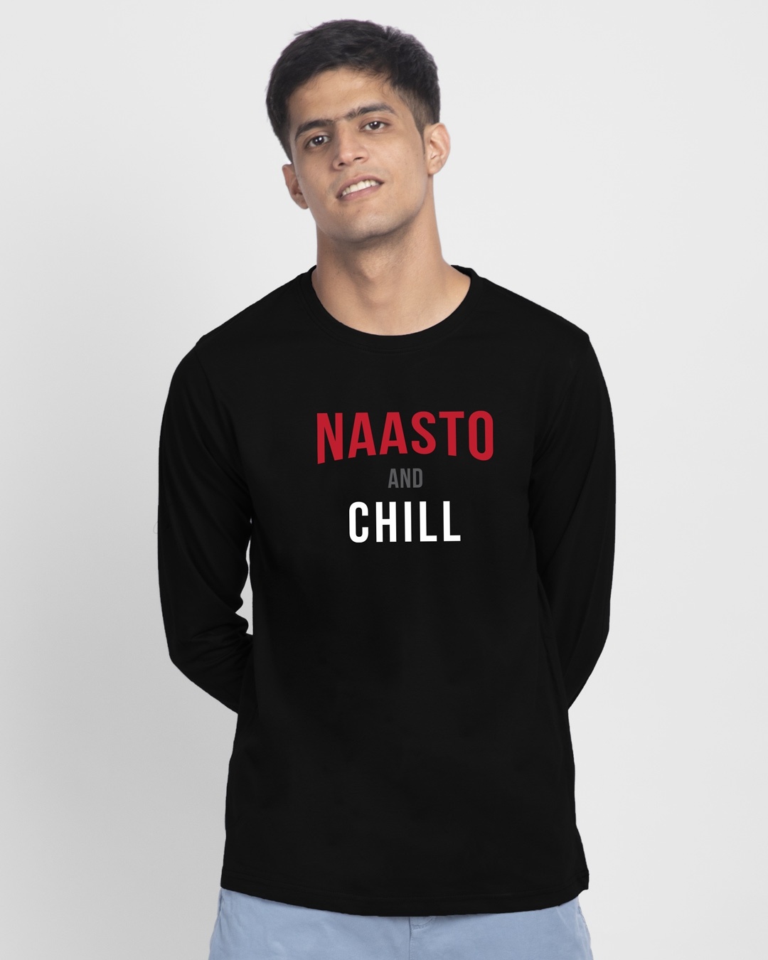 Shop Naasto And Chill Full Sleeve T-Shirt Black-Front